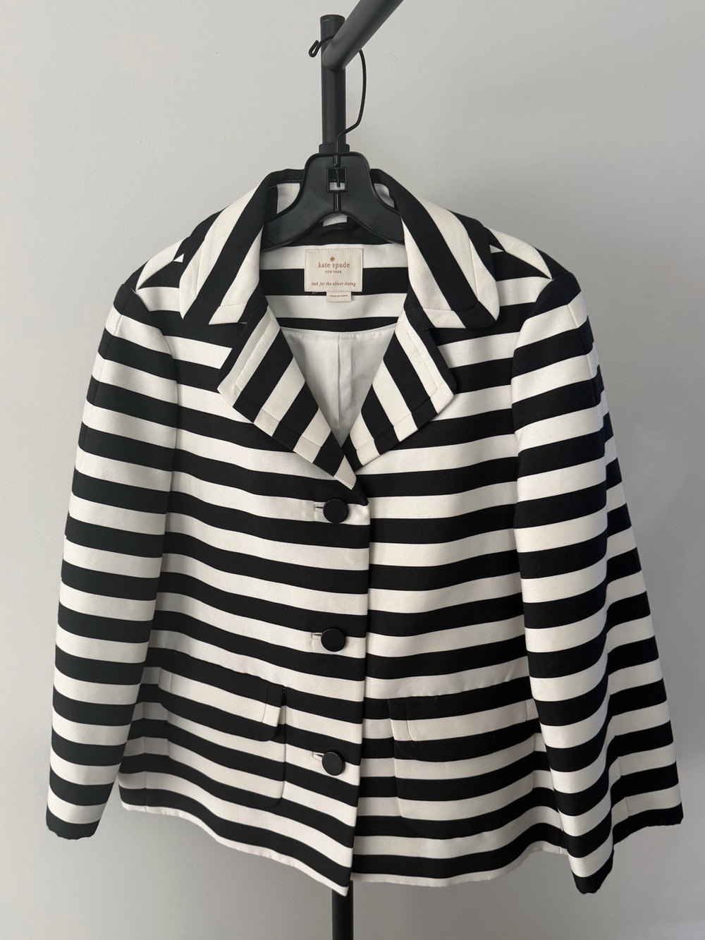 Kate Spade New York Black and White Horizontal Striped Blazer